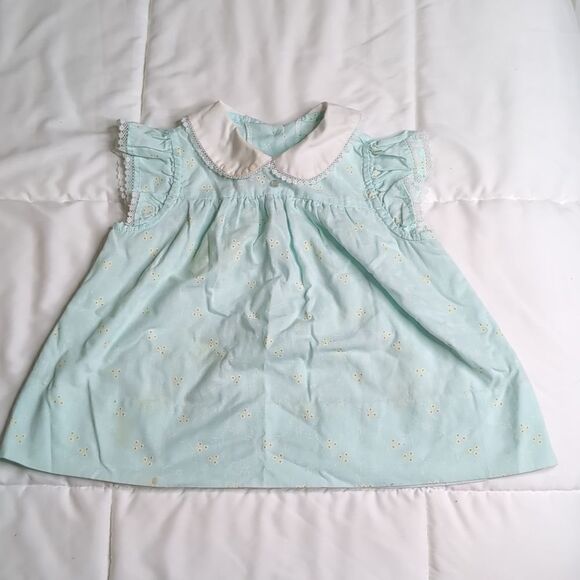 No Brand Other - Vintage Baby Dress Blue with Eyelet Design